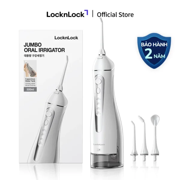 Máy tăm nước Lock&Lock Jumbo oral irrigator 300ml 3 loại đầu tăm 4 chế độ sử dụng đến 20 ngày - Màu xám - ENR166GRY